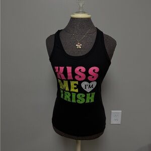 No Boundaries Black Tank Top with Colorful 'Kiss Me I'm Irish' Print